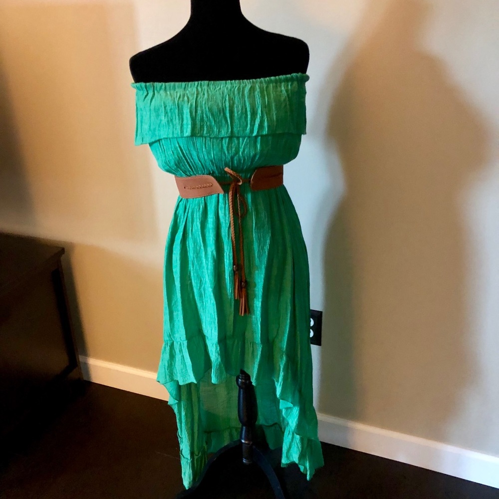 Green strapless high-low dress (belt included)